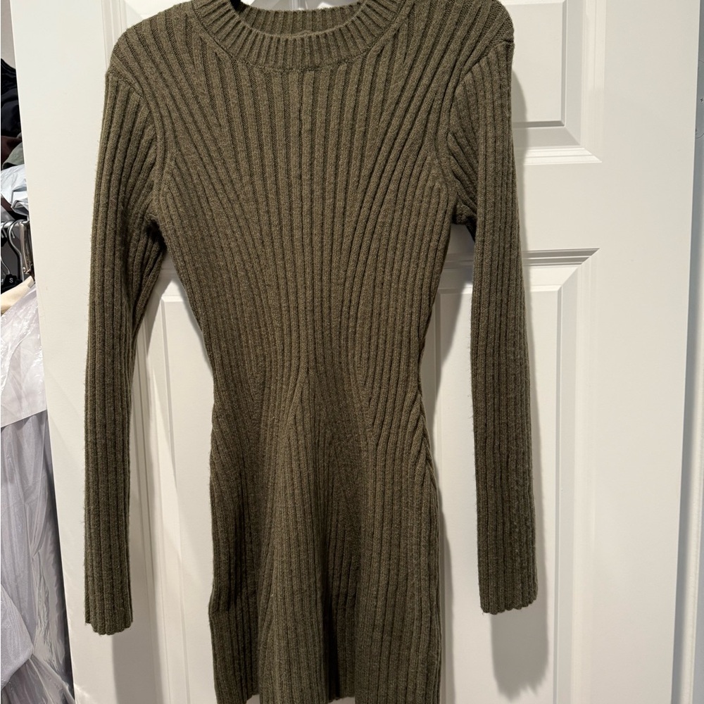 Olive Ribbed Knit Dress